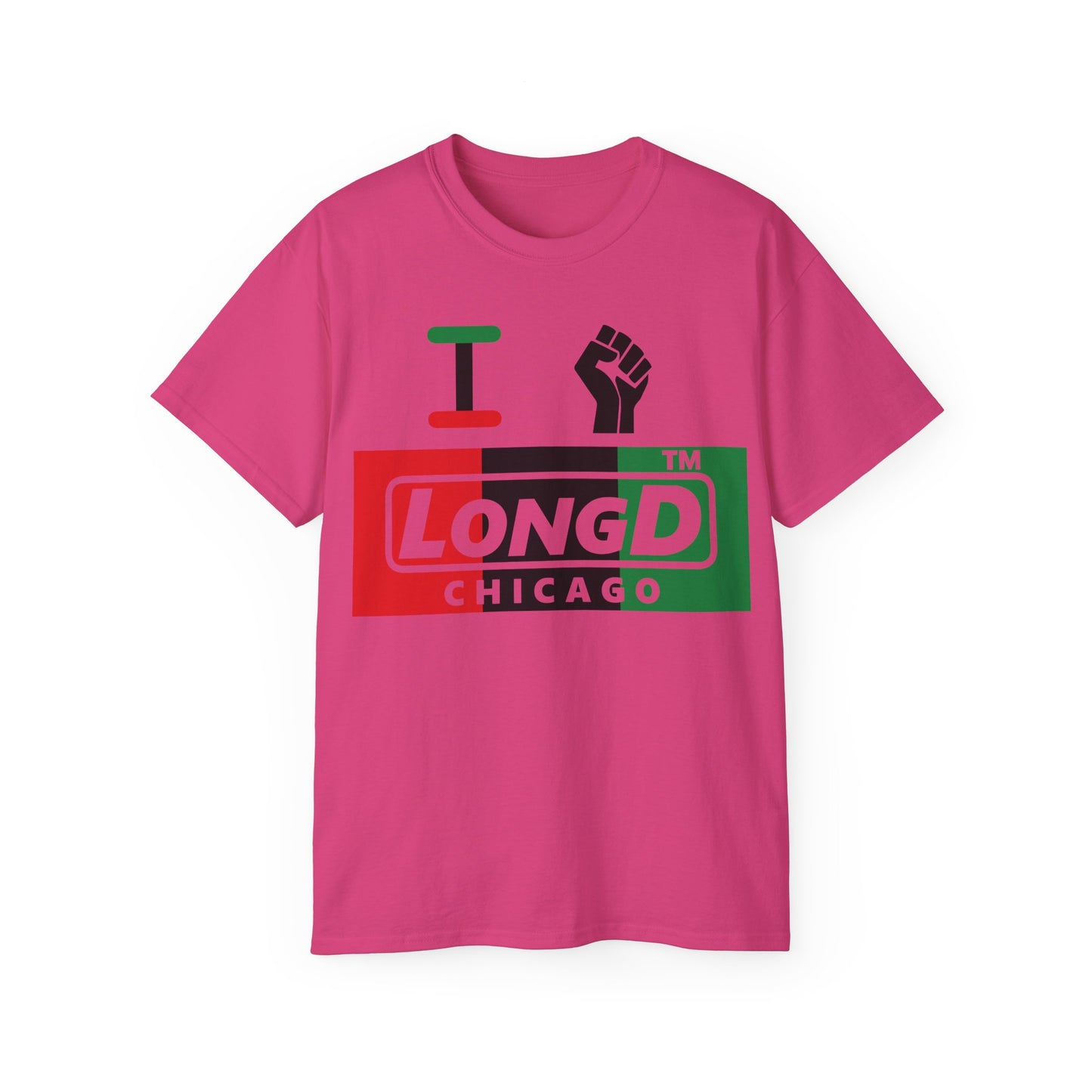 I fist LongD negative vertical 3-striped Chicago logo cotton tee