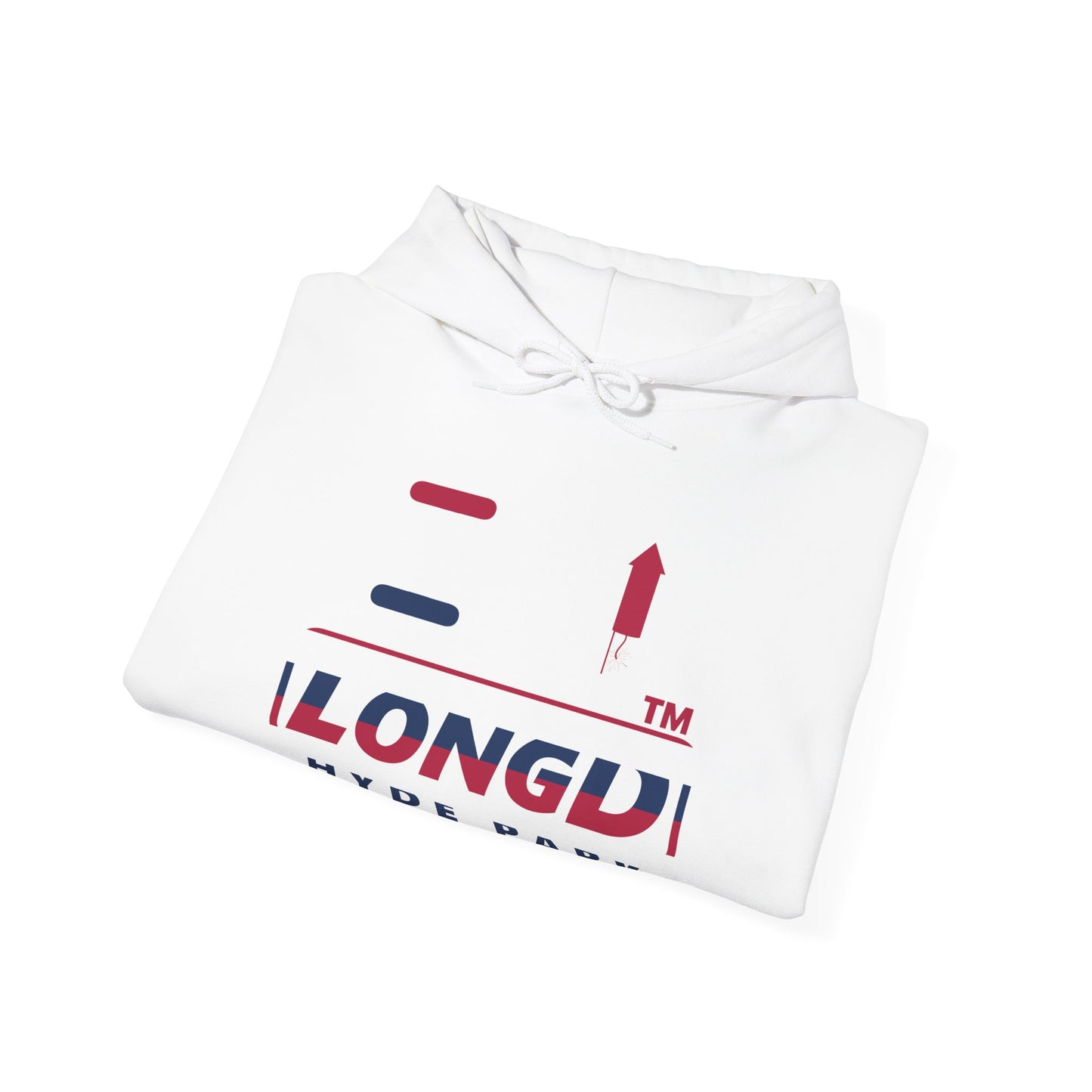 I firecracker LongD® positive horizontal 6-striped Hyde Park logo hoodie