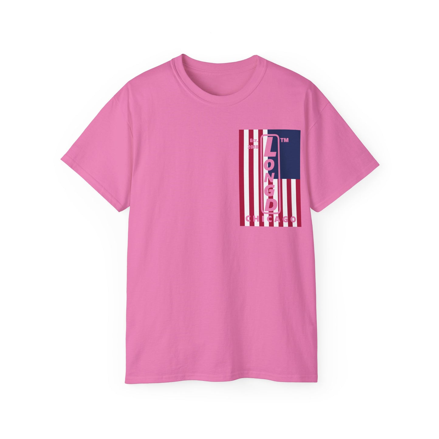 LongD cotton tee negative cropped flag single-breasted front-back Chicago upright logo (Patriotic colors)