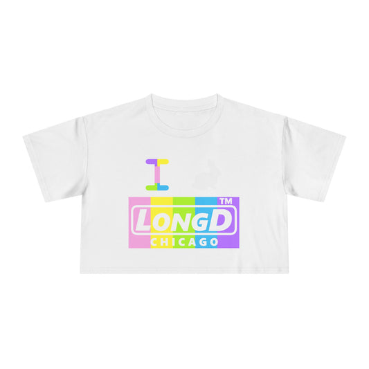 I Bunny LongD negative vertical striped Chicago Logo Crop Tee