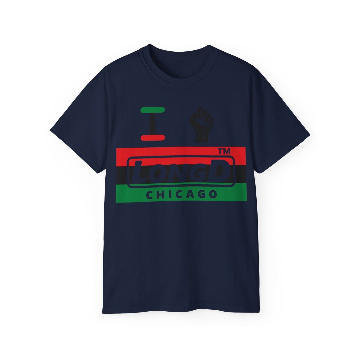 I fist LongD negative horizontal 3-striped Chicago logo cotton tee