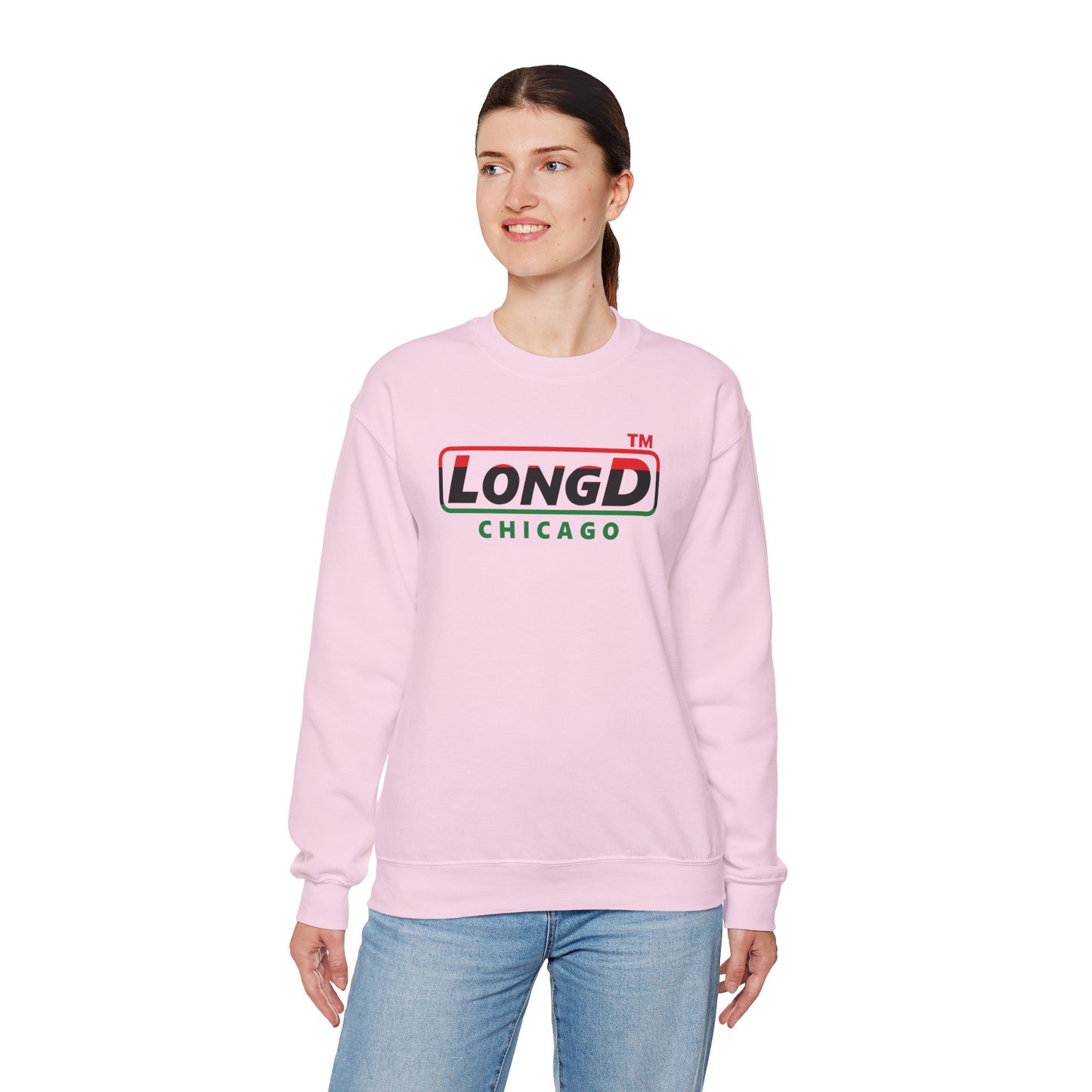 LongD positive horizontal 3-striped Chicago logo crewneck sweatshirt (Juneteenth colors)