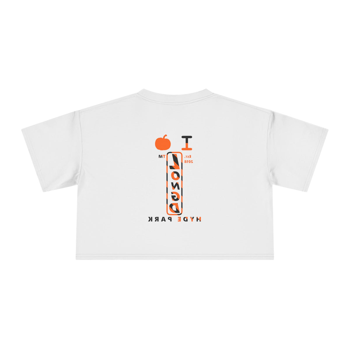 I pumpkin LongD Hyde Park positive upright pixel-weighted 12-striped front-back logo crop tee