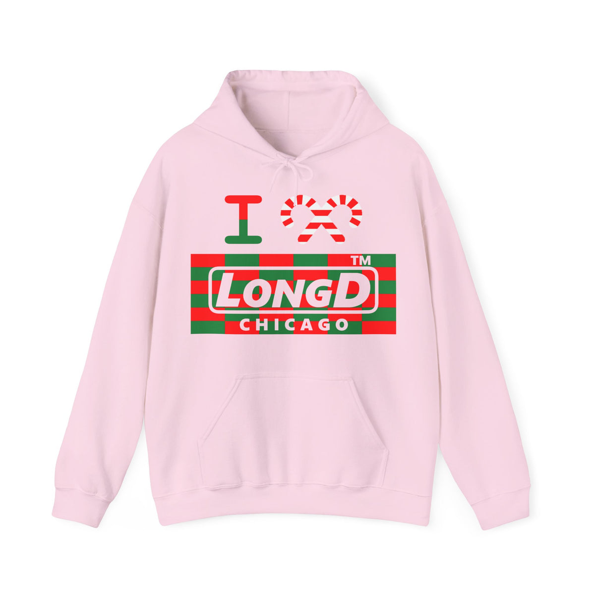 I candy cane LongD Chicago negative tiled logo hoodie