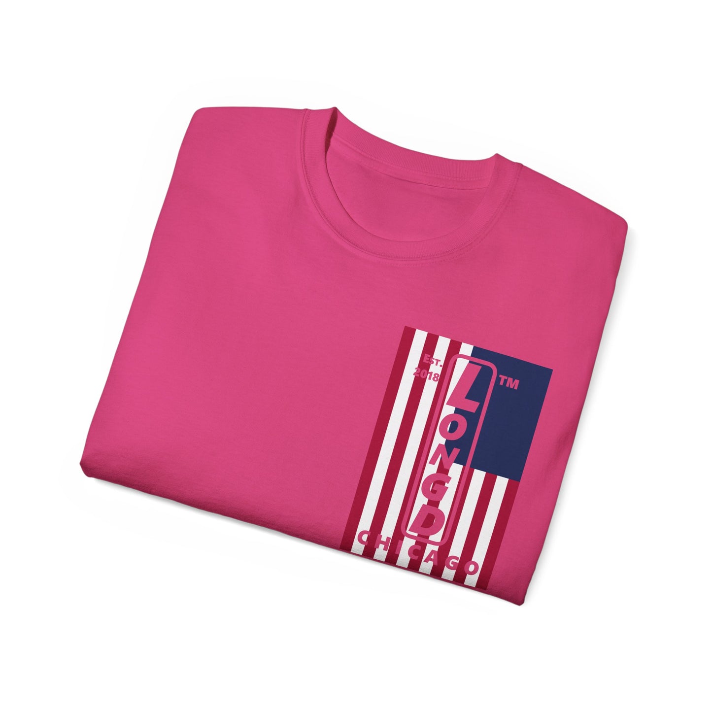 LongD cotton tee negative cropped flag single-breasted front-back Chicago upright logo (Patriotic colors)