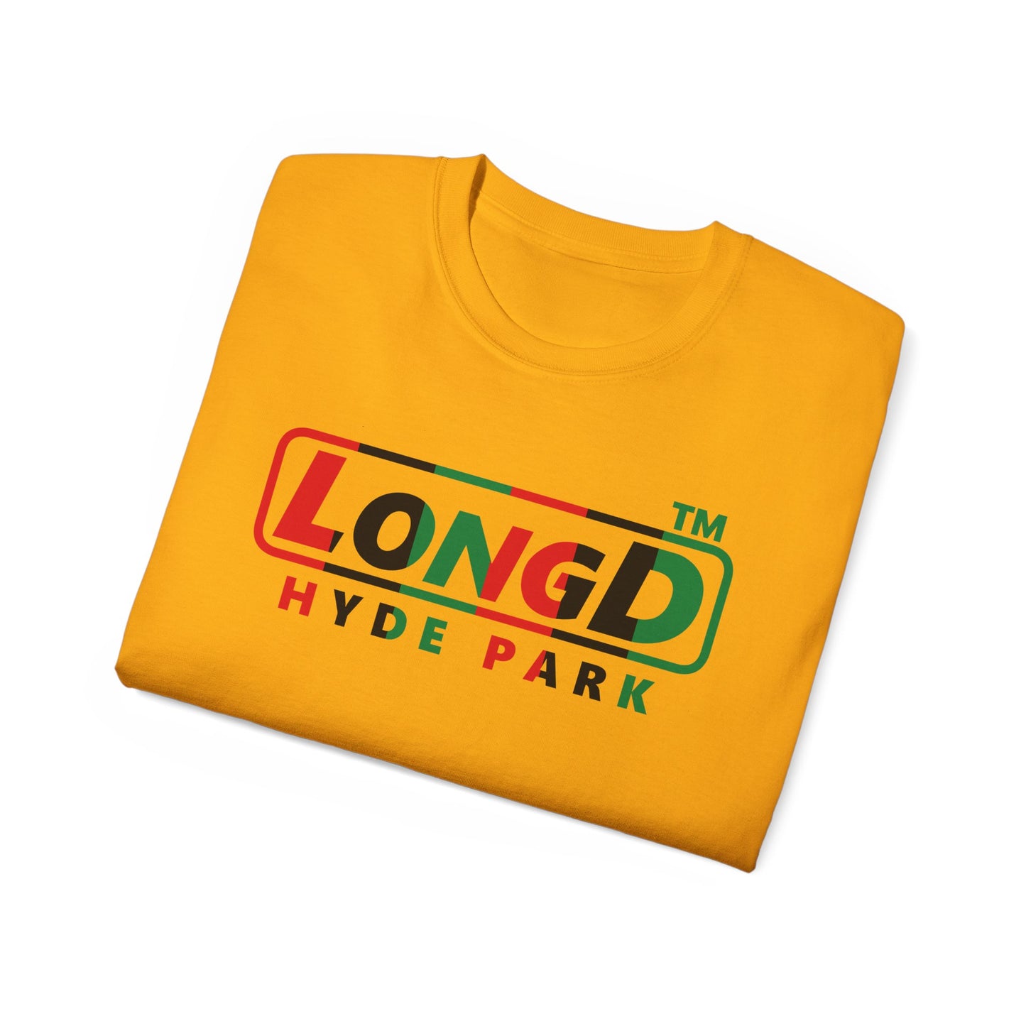 LongD positive vertical 6-striped Hyde Park logo cotton tee (Juneteenth colors)