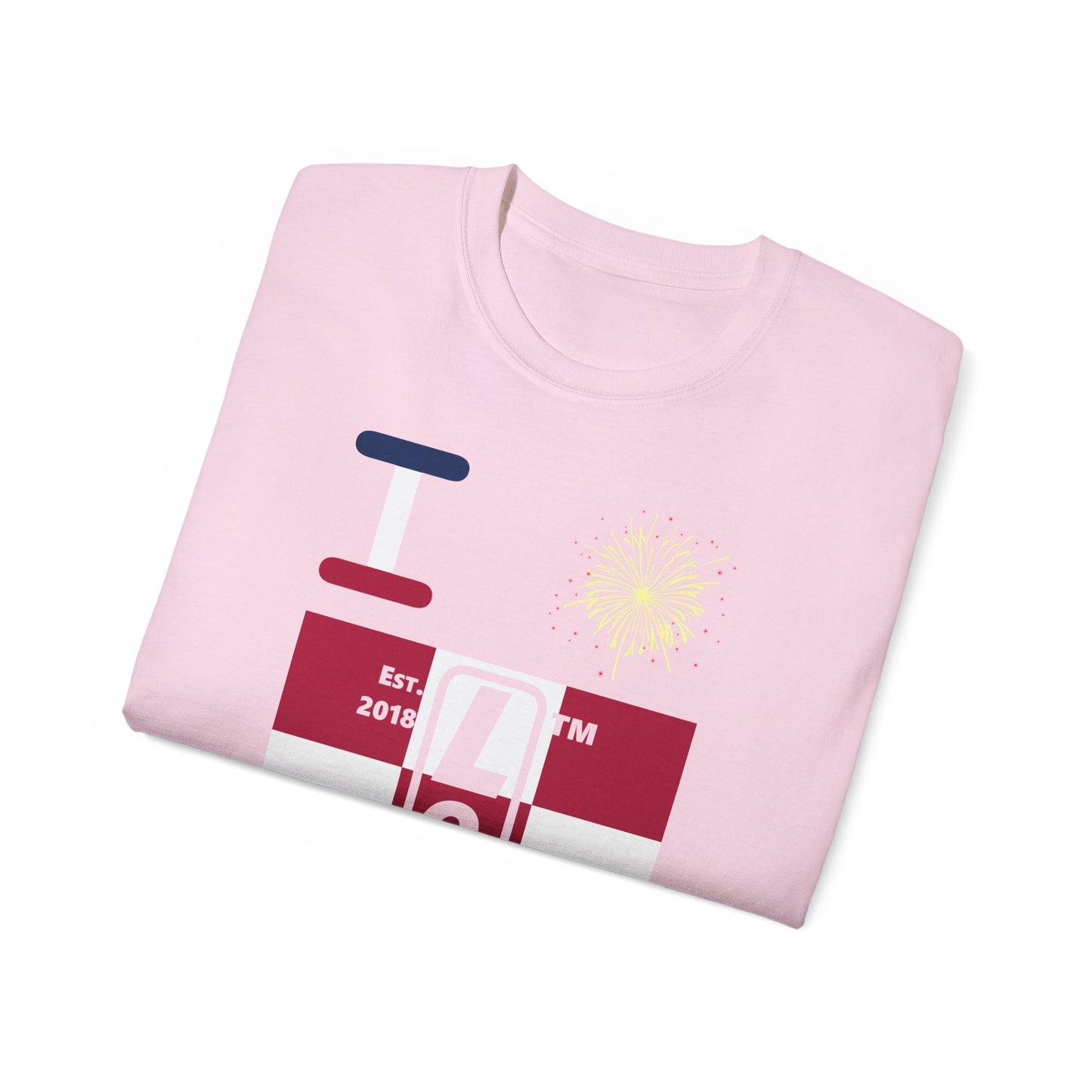 I Burst LongD cotton tee negative 4x3 Hyde Park upright logo (Patriotic colors)