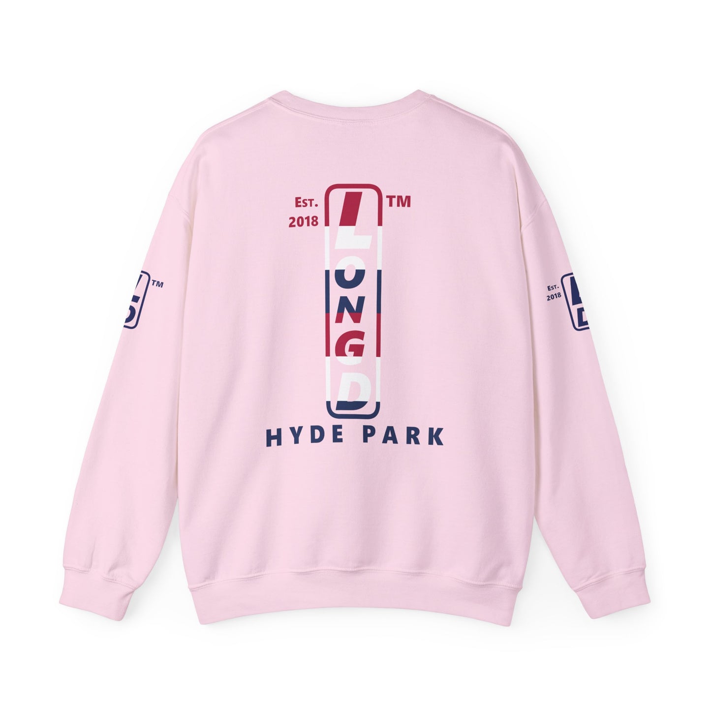 I Burst LongD positive horizontal 6-striped Hyde Park upright 4-print logo crewneck sweatshirt
