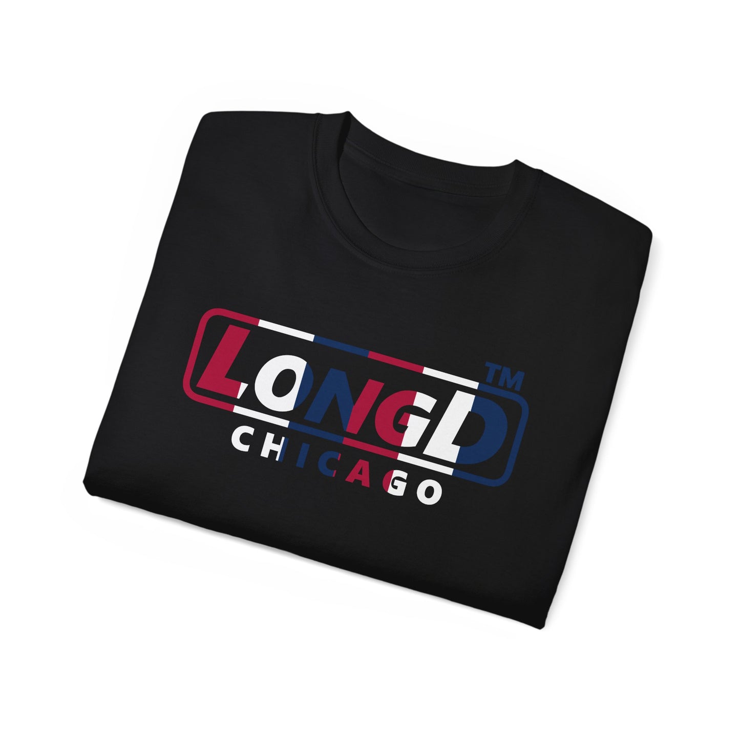 LongD positive vertical 6-striped Chicago logo cotton tee (patriotic colors)