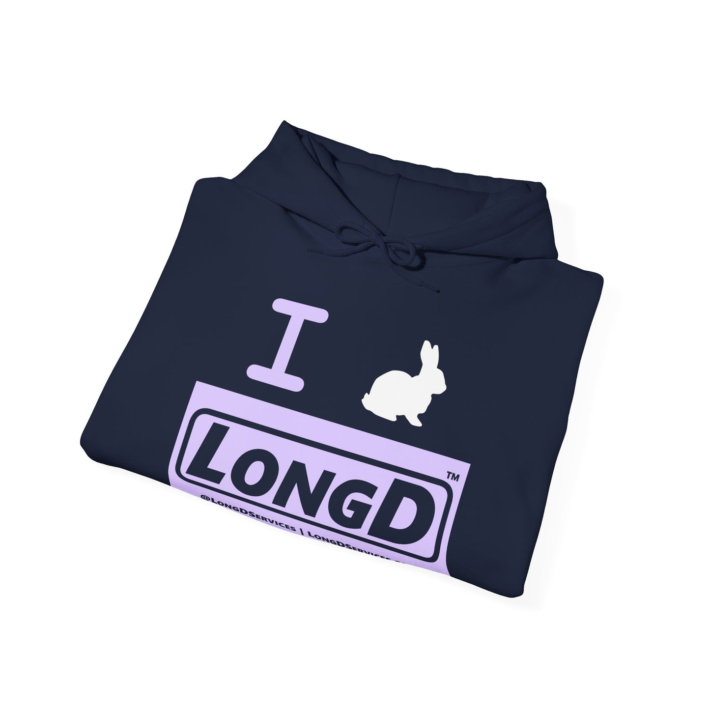 I Bunny LongD® Logo Hoodie Pastel purple negative text (White Easter Bunny)