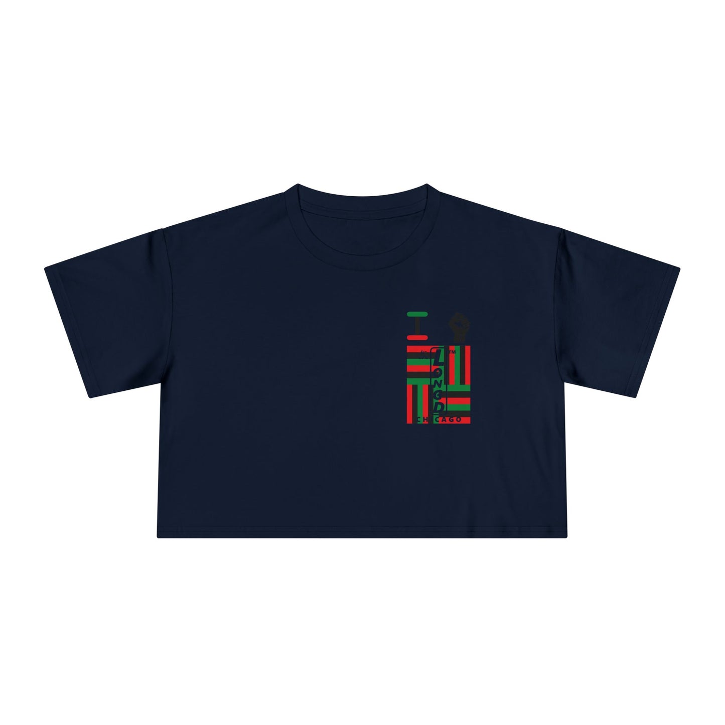 I fist LongD negative windmill upright single-breasted Chicago logo crop tee (Juneteenth colors)