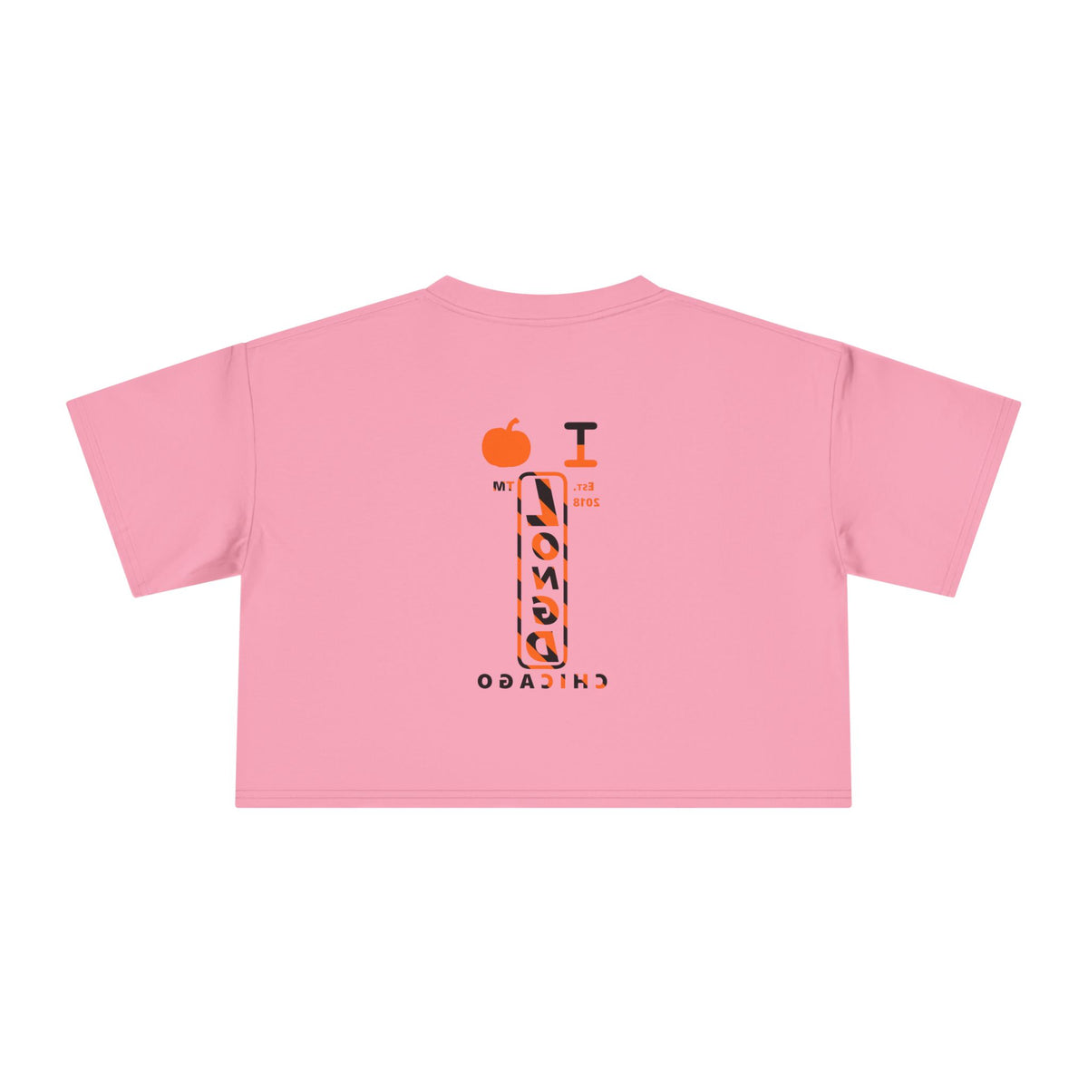 I pumpkin LongD Chicago positive upright pixel-weighted 12-striped front-back logo crop tee