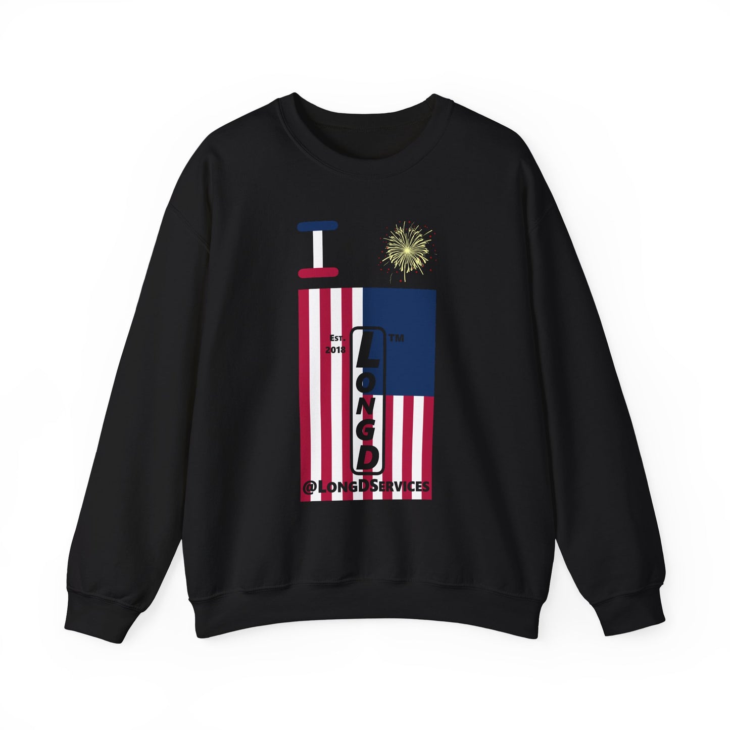I Burst LongD negative cropped flag tag upright logo crewneck sweatshirt