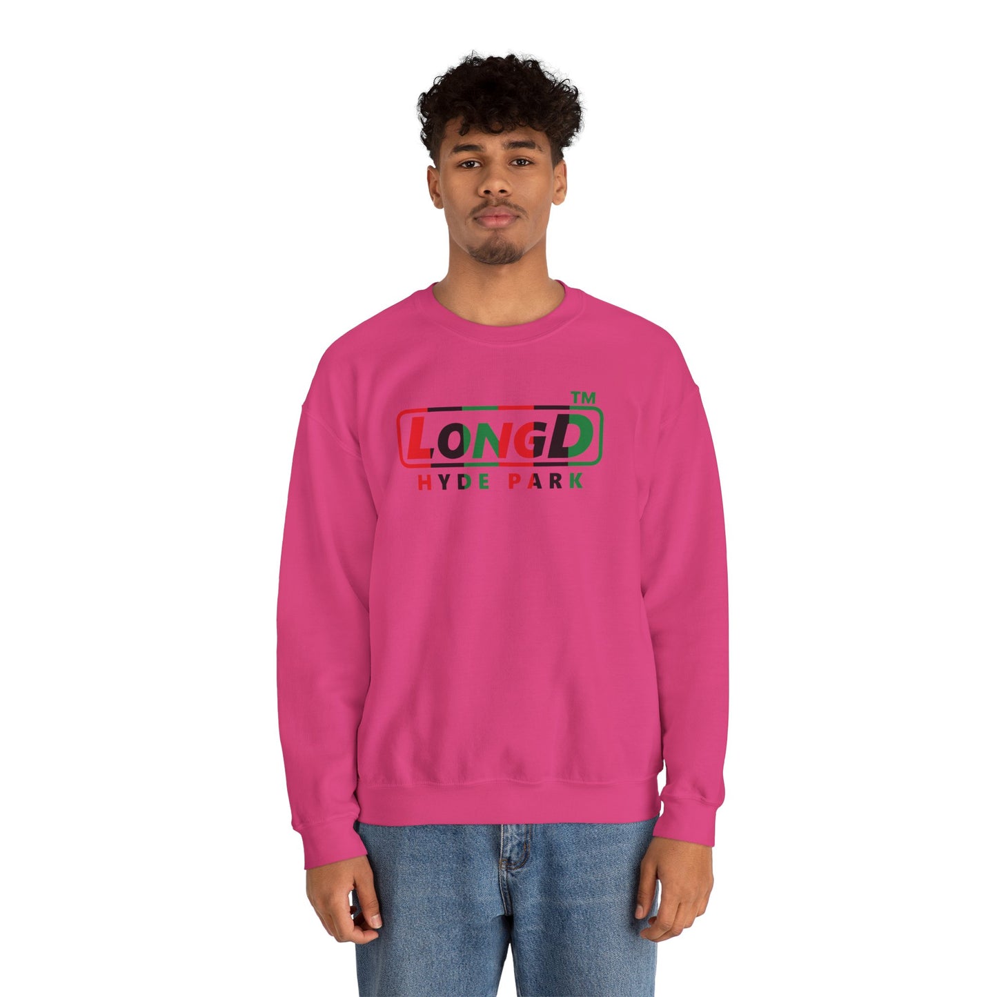 LongD positive vertical 6-striped Hyde Park logo crewneck sweatshirt (Juneteenth colors)