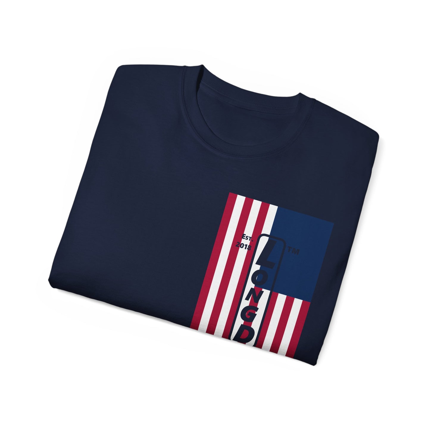 LongD cotton tee negative cropped flag single-breasted front-back Hyde Park upright logo (Patriotic colors)
