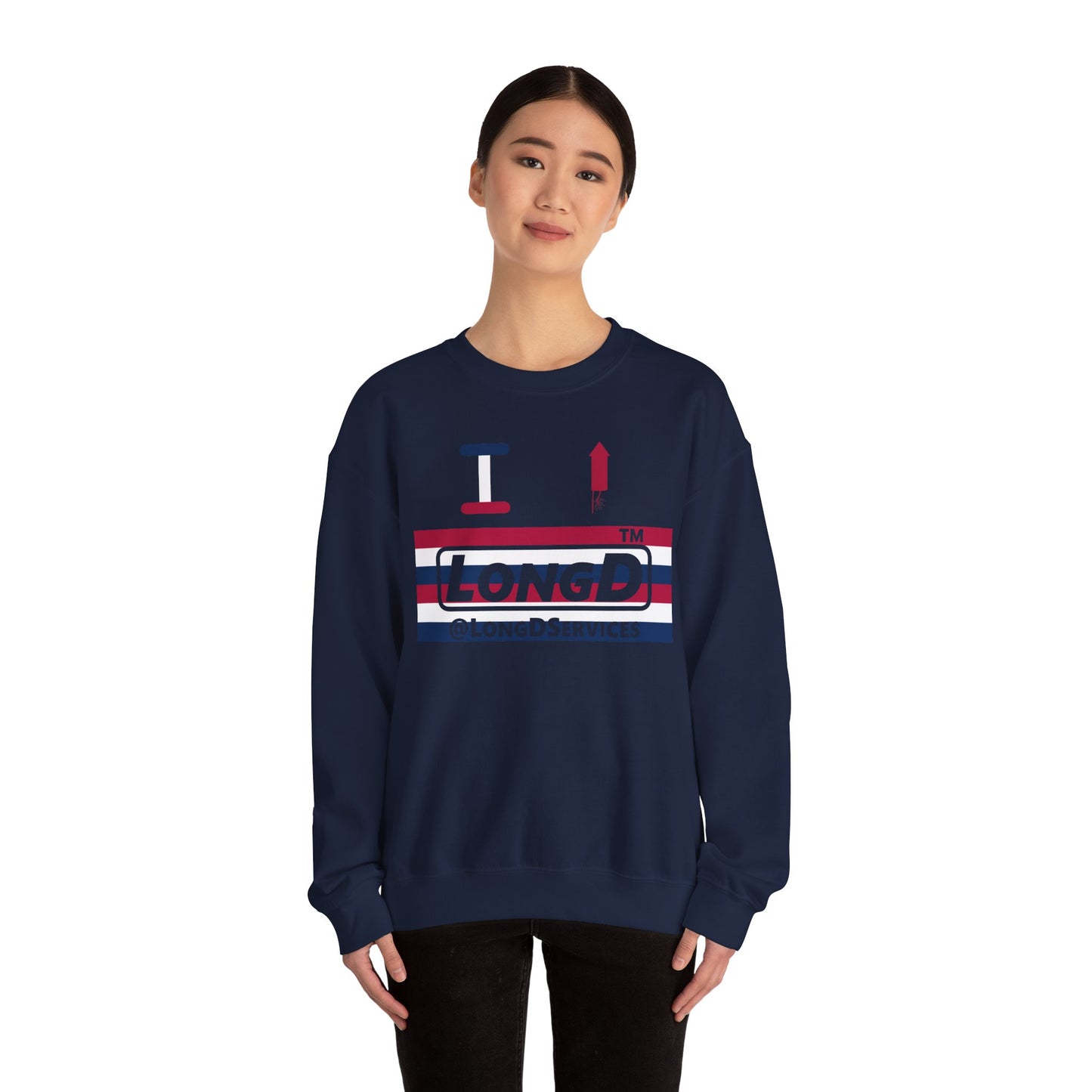 I firecracker LongD negative horizontal 6-striped tag logo crewneck sweatshirt