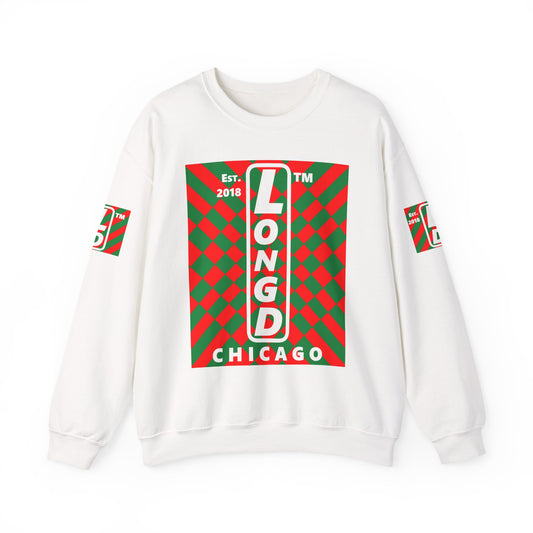 LongD Chicago negative upright stylized argyle 4-print logo (Xmas colors) crewneck sweatshirt