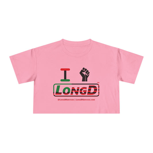 I Fist LongD Logo Women's Crop Tee (Black fist and Juneteenth positive flag logo)