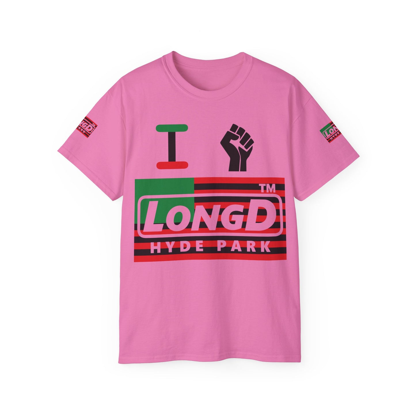 I fist LongD negative flag Hyde Park logo 4-print cotton tee