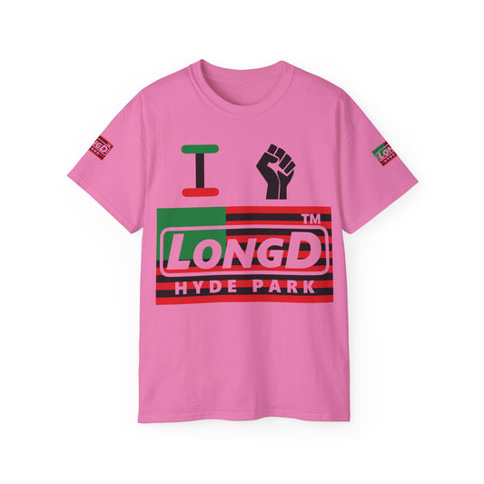 I fist LongD negative flag Hyde Park logo 4-print cotton tee