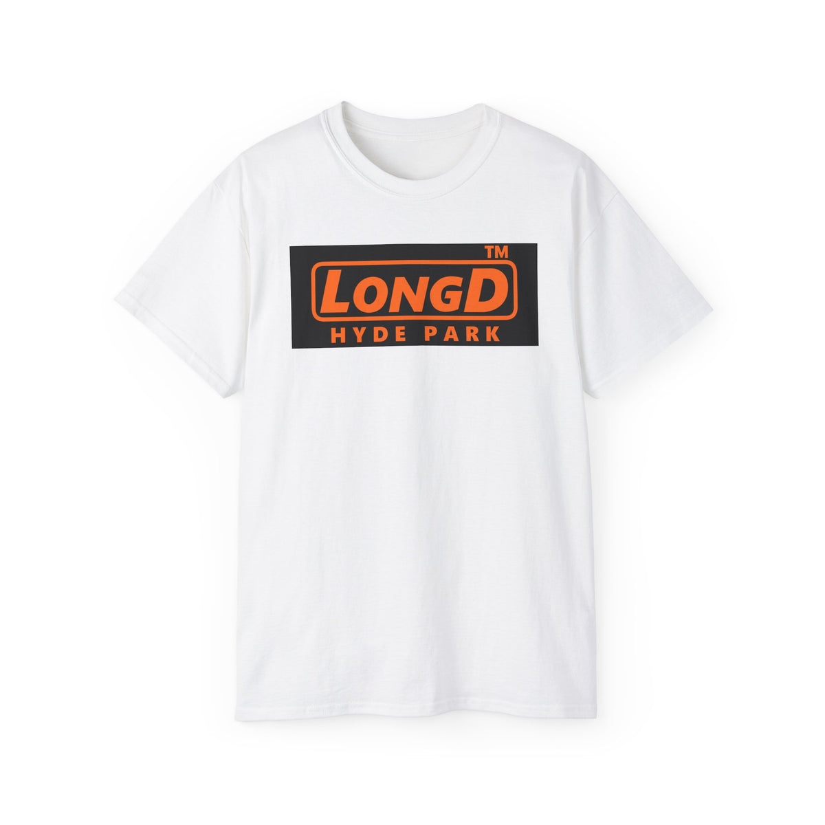 LongD Hyde Park logo orange (FE7518) on Black (000000) (Halloween colors) cotton tee