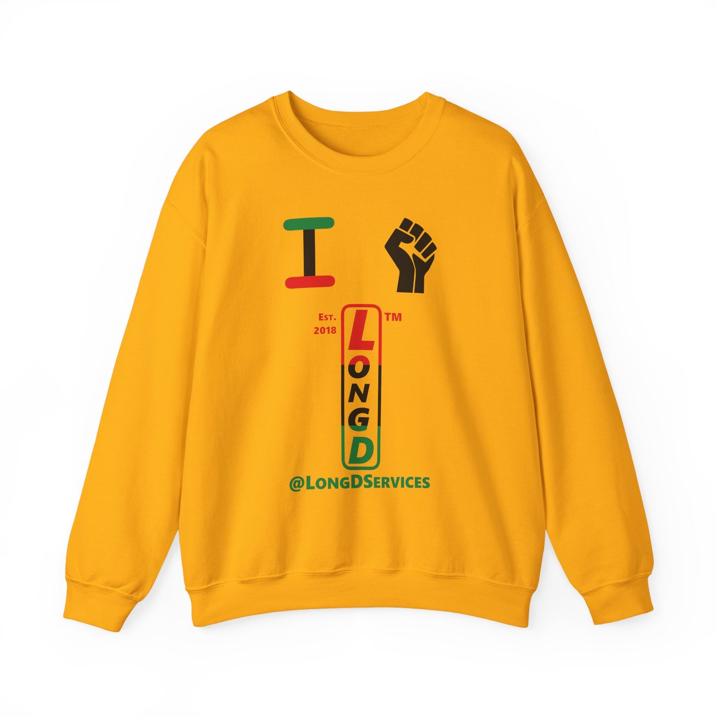 I Fist LongD positive horizontal 3-striped tag upright logo crewneck sweatshirt