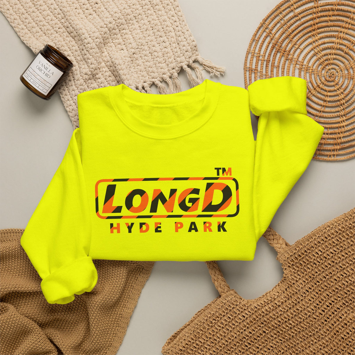 LongD Hyde Park positive 12-striped logo (Halloween colors) crewneck sweatshirt