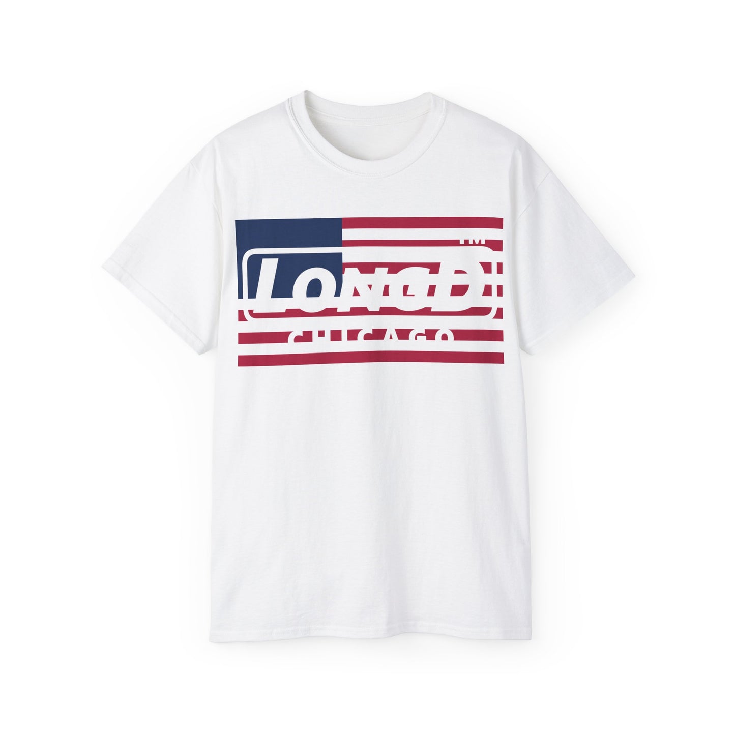 LongD negative flag Chicago logo cotton tee (patriotic colors)