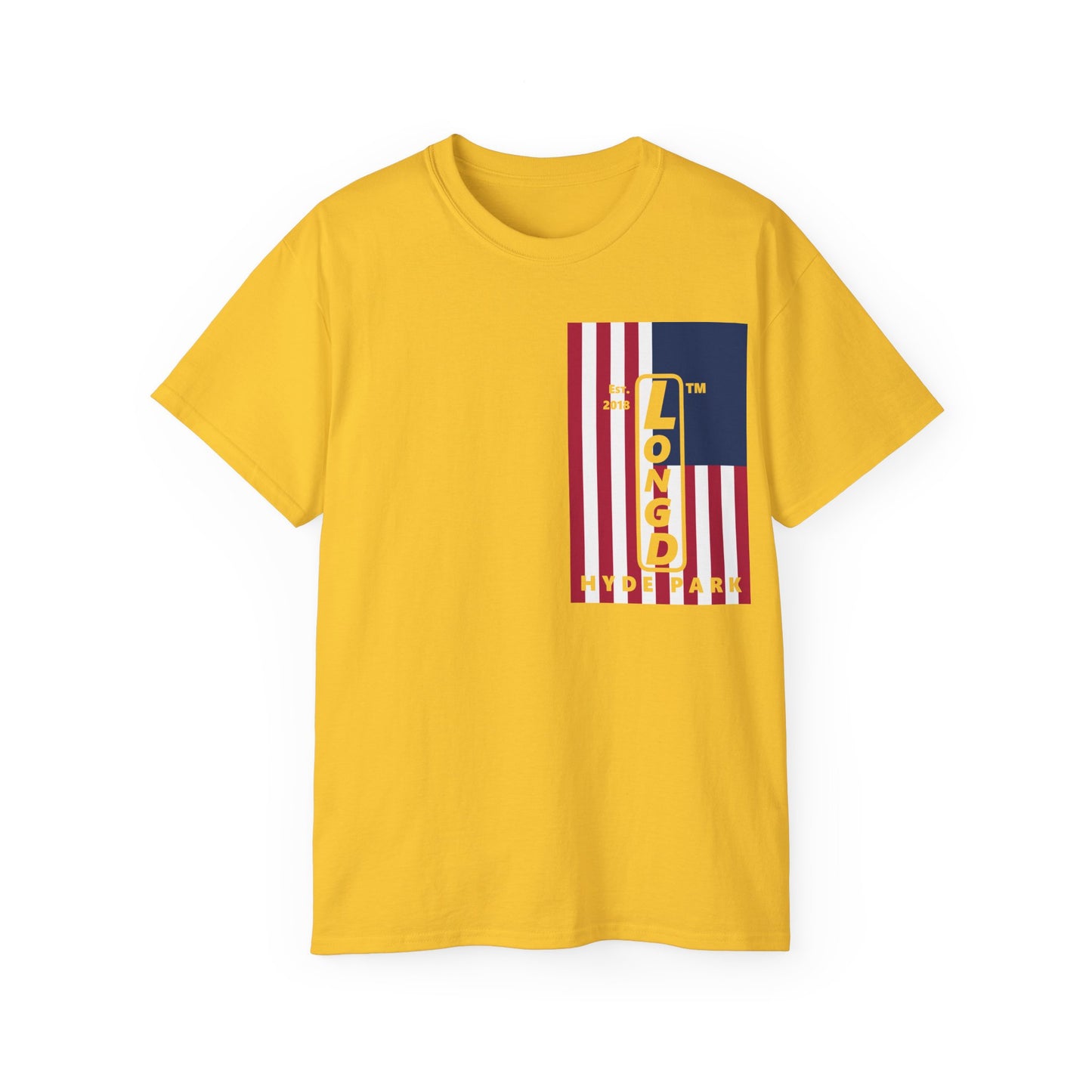 LongD cotton tee negative cropped flag single-breasted front-back Hyde Park upright logo (Patriotic colors)