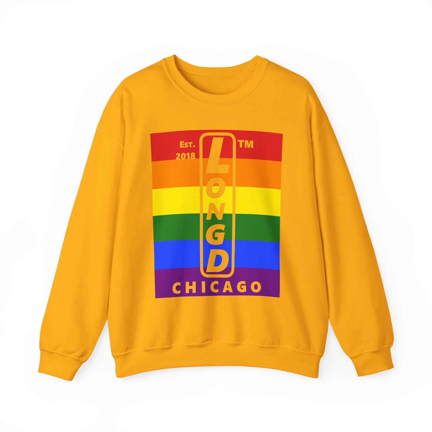 LongD negative horizontal 6-striped Chicago upright logo crewneck sweatshirt (Pride colors)
