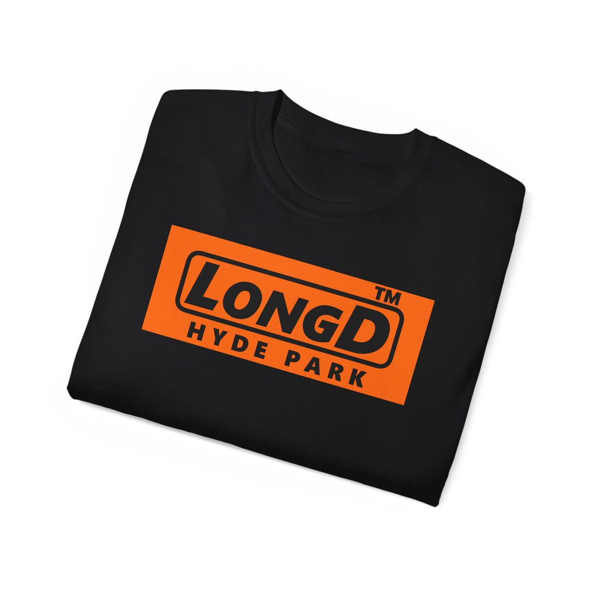 LongD Hyde Park logo Black (000000) on orange (FE7518) (Halloween colors) cotton tee