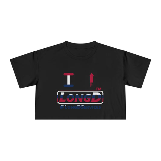I firecracker LongD positive horizontal 6-striped tag Logo Crop Tee (Patriotic colors)