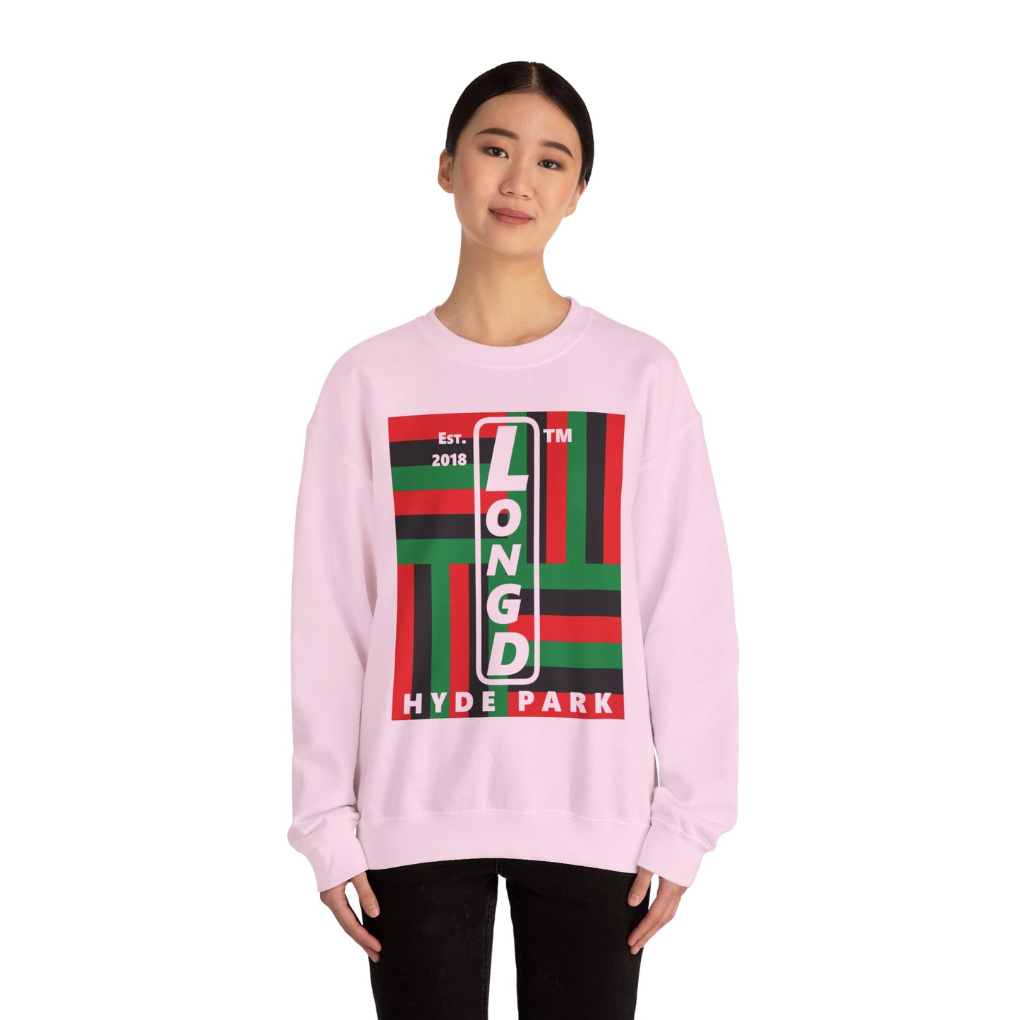 LongD negative windmill Hyde Park upright logo crewneck sweatshirt (Juneteenth colors)
