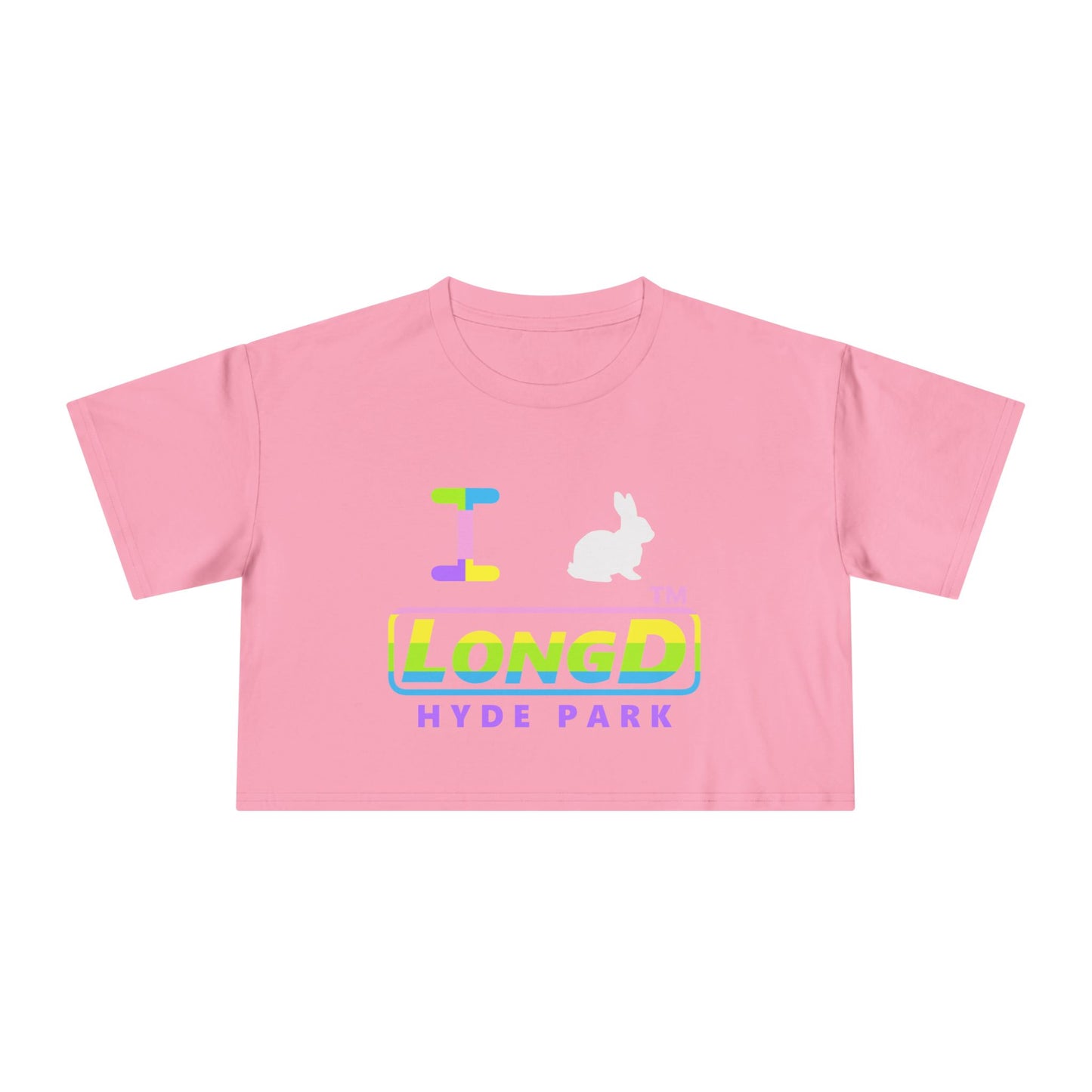 I Bunny LongD positive horizontal striped Hyde Park Logo Crop Tee