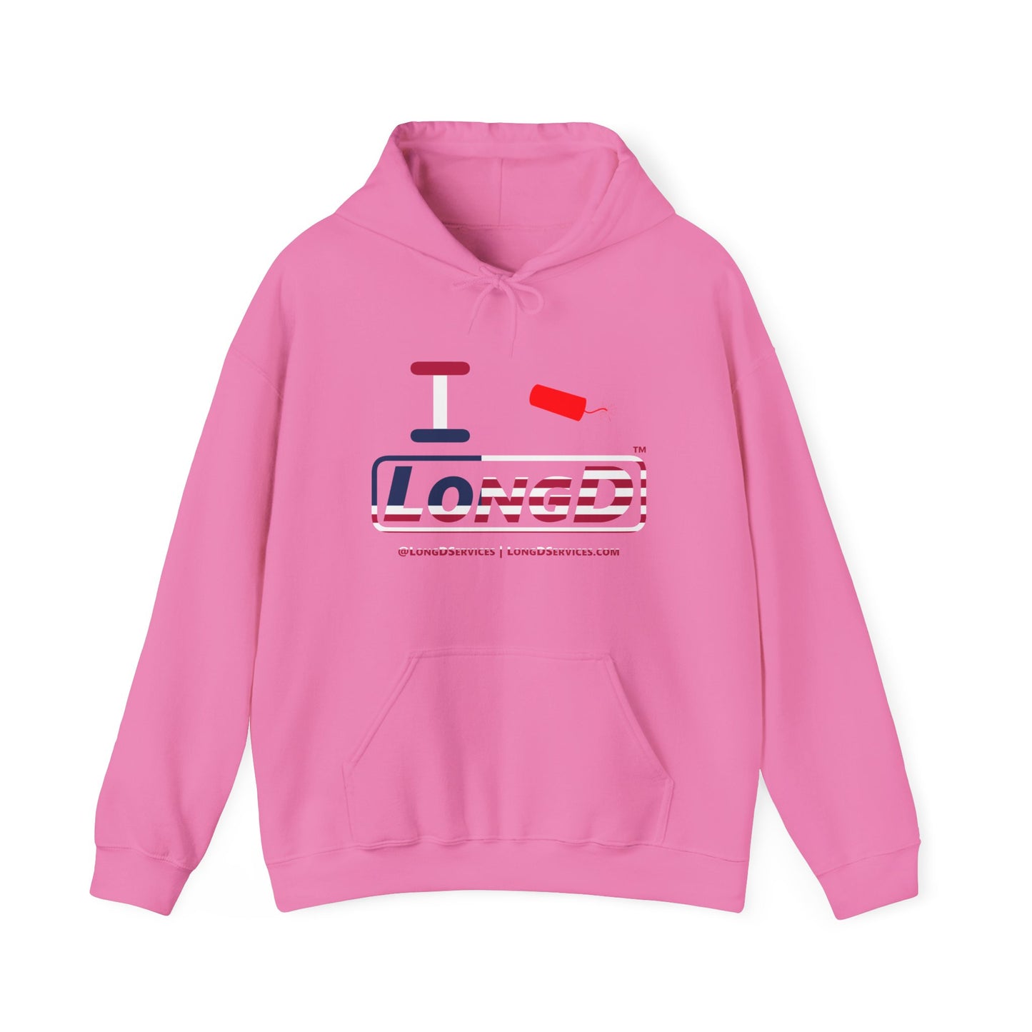 I Firecracker LongD® Logo Hoodie red, white and blue positive flag