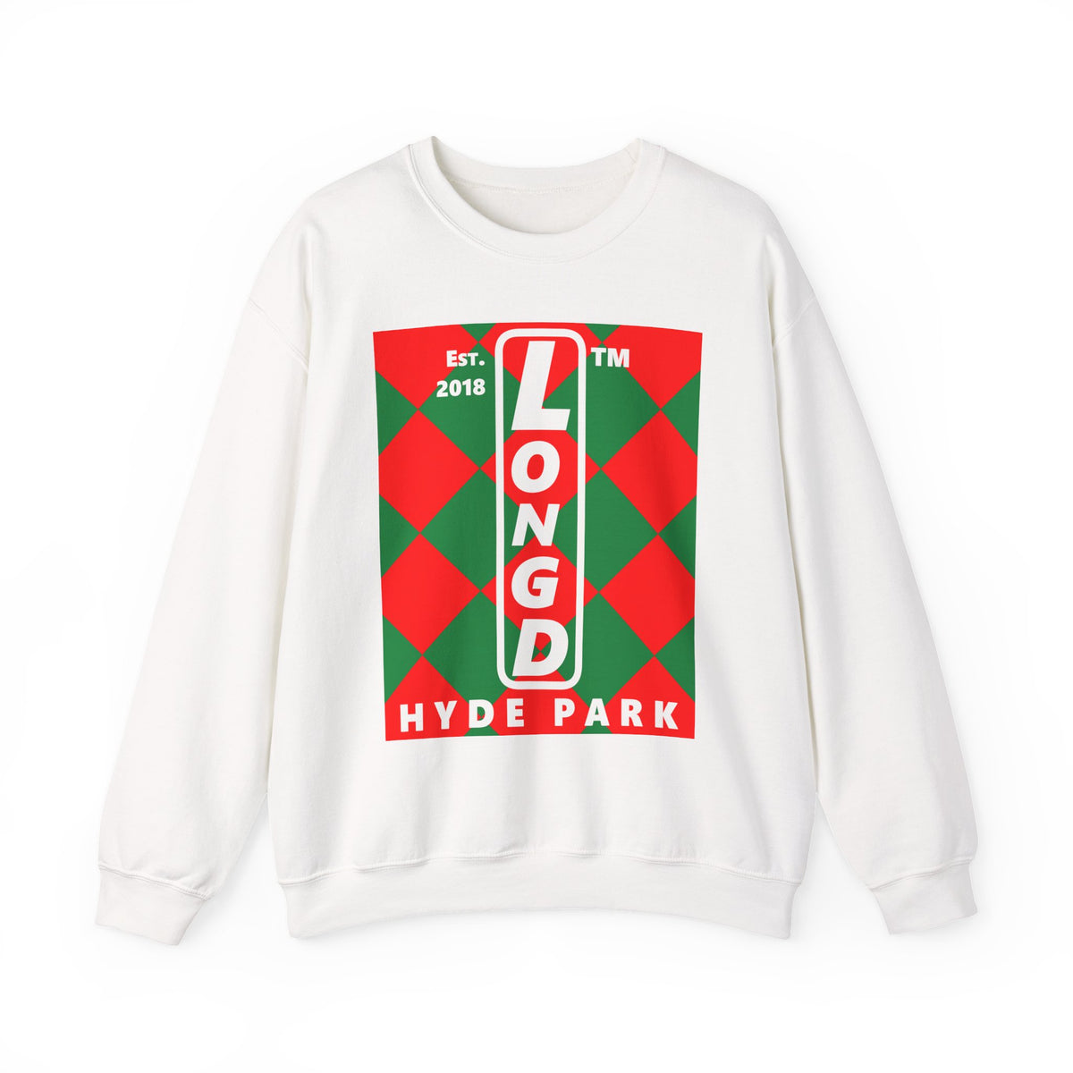 LongD Hyde Park negative upright argyle logo (Xmas colors) crewneck sweatshirt