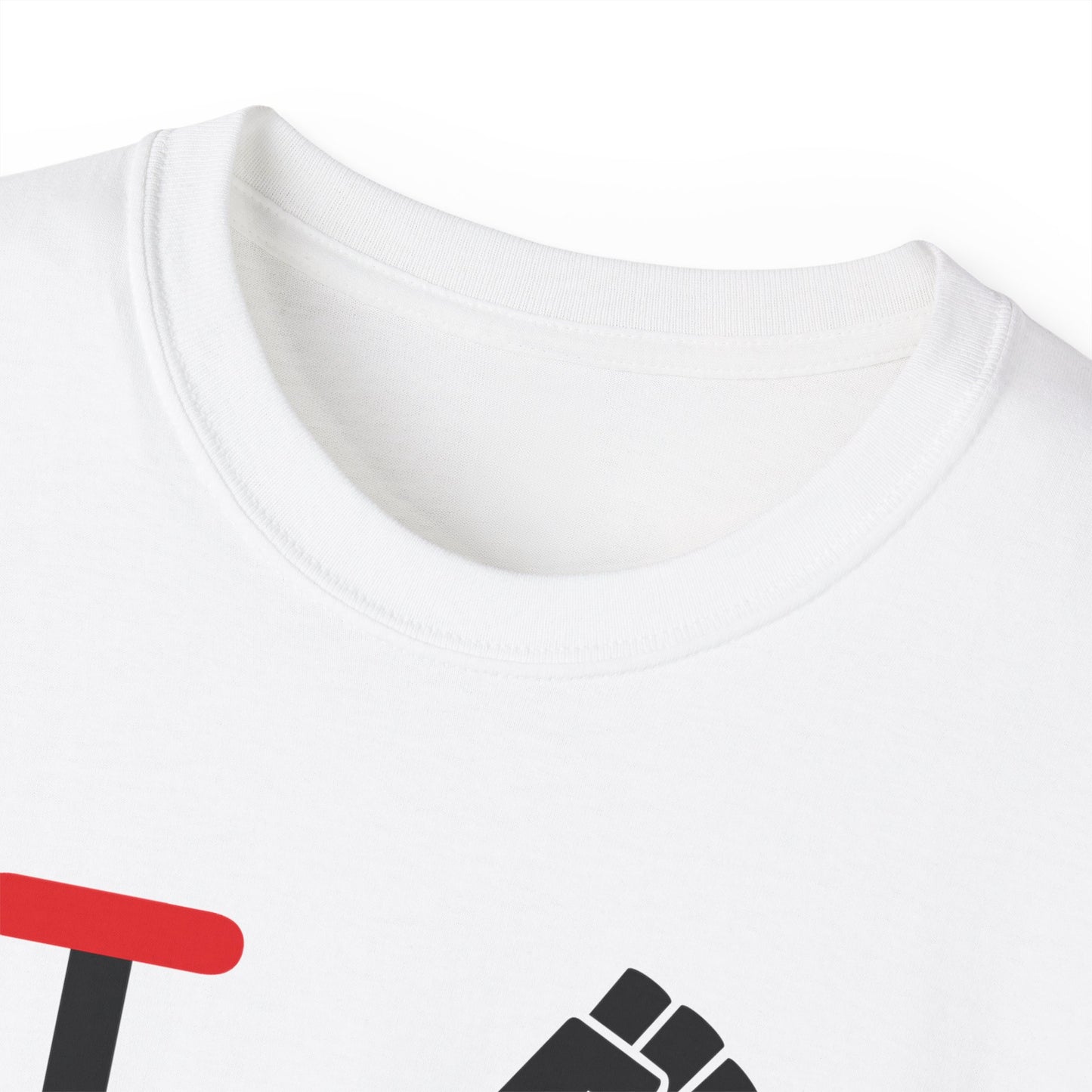 I fist LongD positive vertical 6-striped tag-domain logo cotton tee