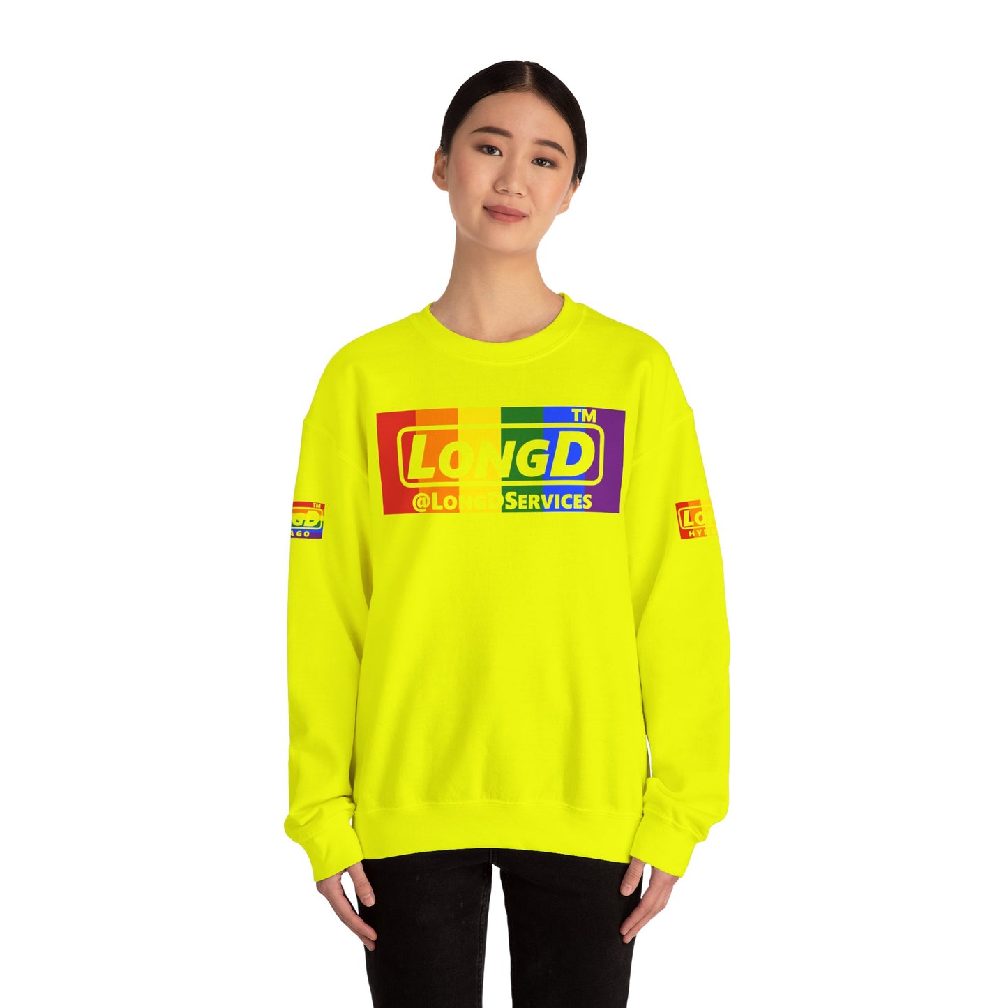 LongD official basic 4-print tag logo crewneck sweatshirt with Pride heart