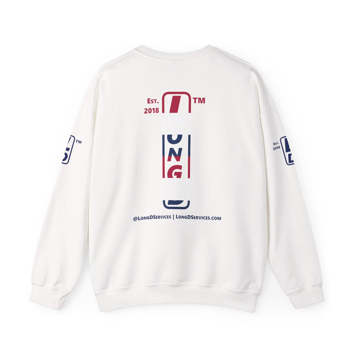 I Burst LongD positive horizontal 6-striped tag-domain upright 4-print logo crewneck sweatshirt