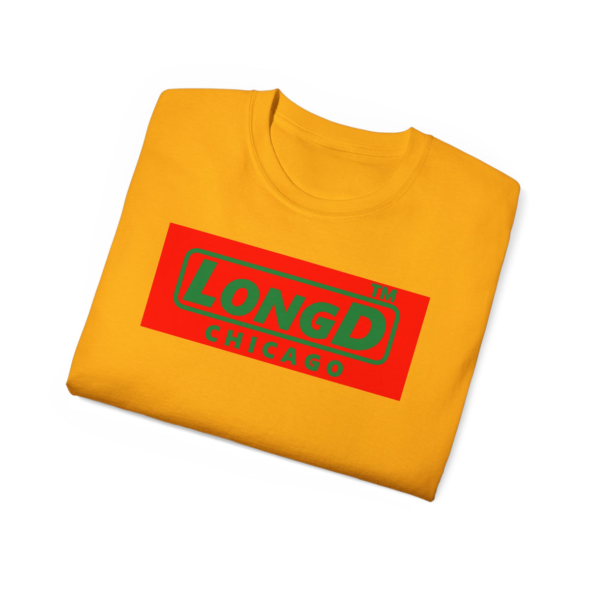 LongD Chicago logo positive green on negative red (Xmas colors) cotton tee