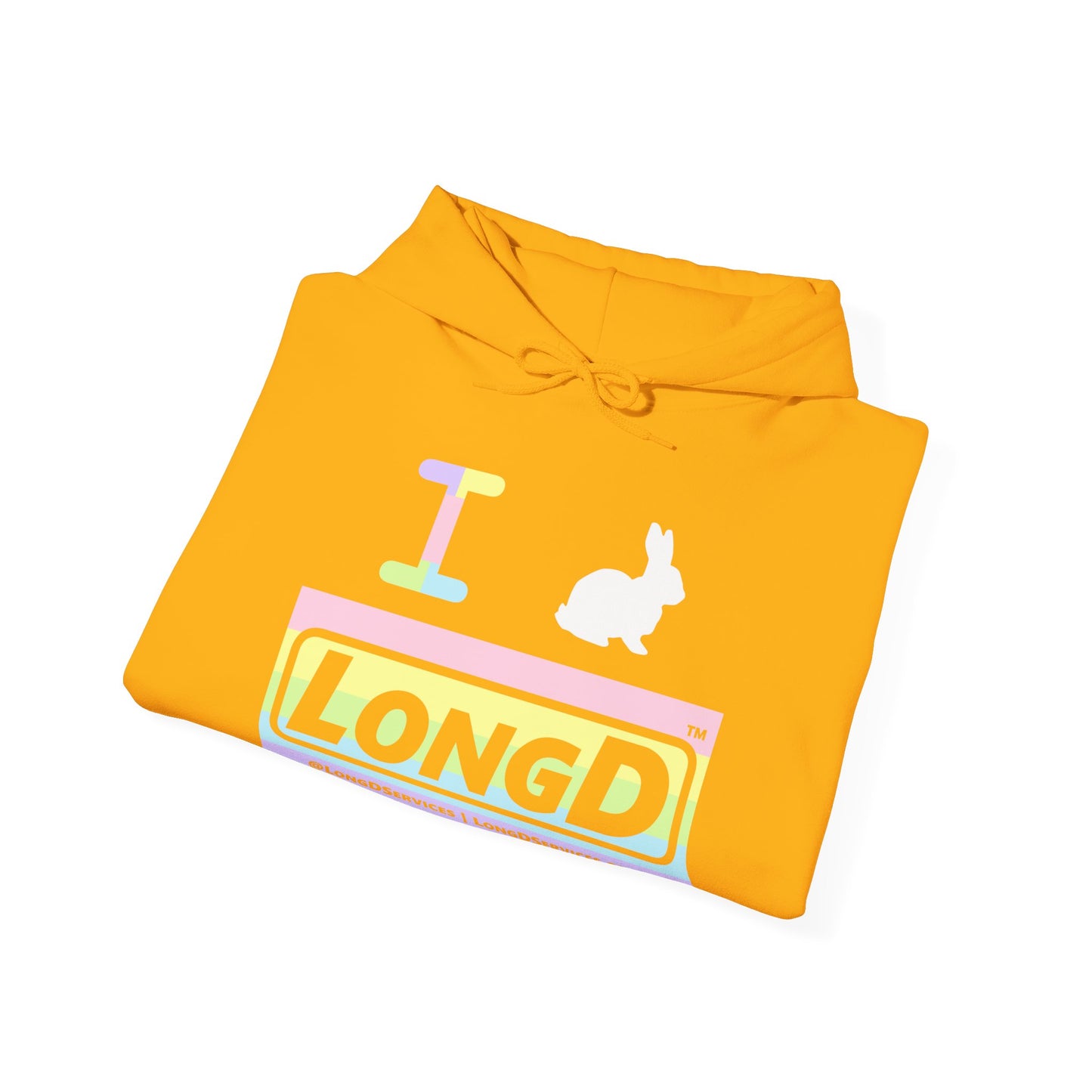 I Bunny LongD® Logo Hoodie Pastel striped negative text (White Easter Bunny)