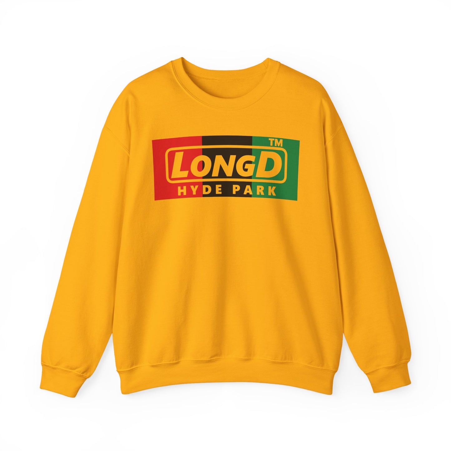 LongD negative vertical 3-striped Hyde Park logo crewneck sweatshirt (Juneteenth colors)