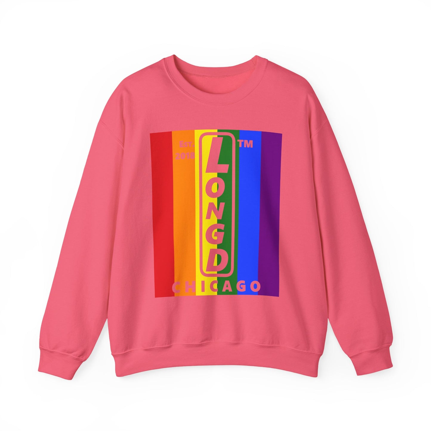 LongD negative cropped flag Chicago upright logo crewneck sweatshirt (Pride colors)