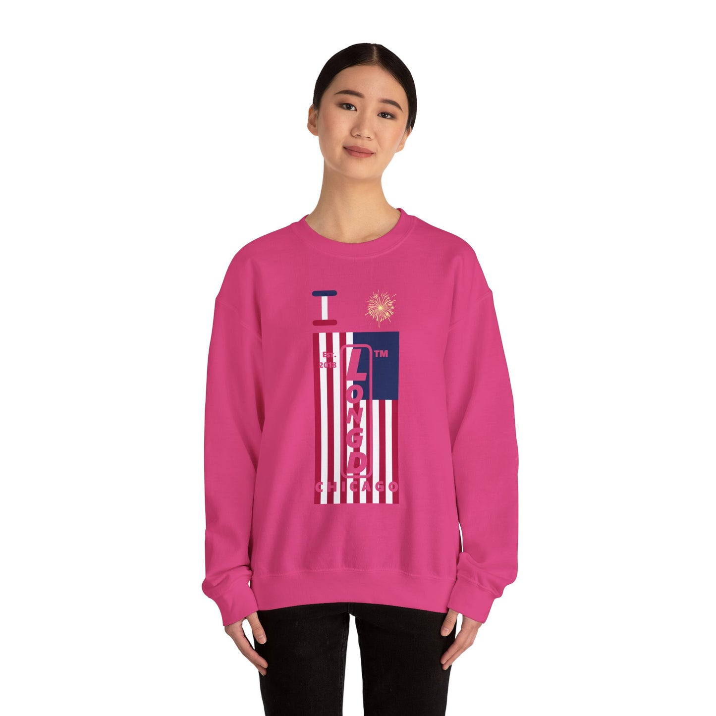 I Burst LongD negative flag Chicago upright logo crewneck sweatshirt