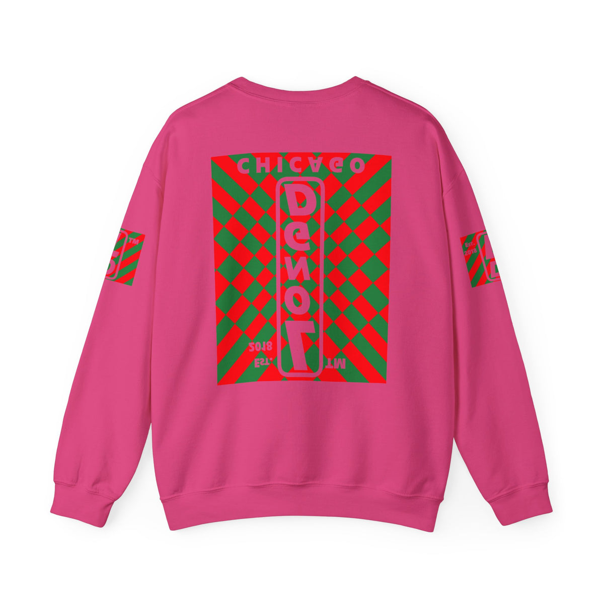 LongD Chicago negative upright stylized argyle 4-print logo (Xmas colors) crewneck sweatshirt