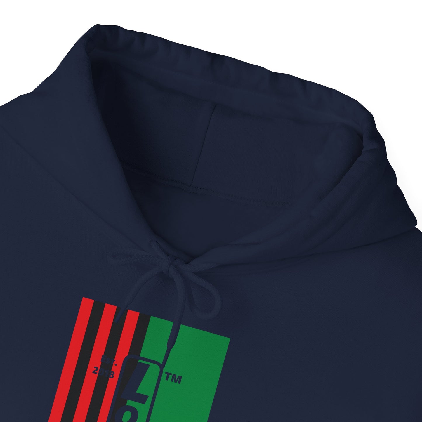 LongD® negative cropped flag upright Hyde Park logo hoodie (Juneteenth colors)