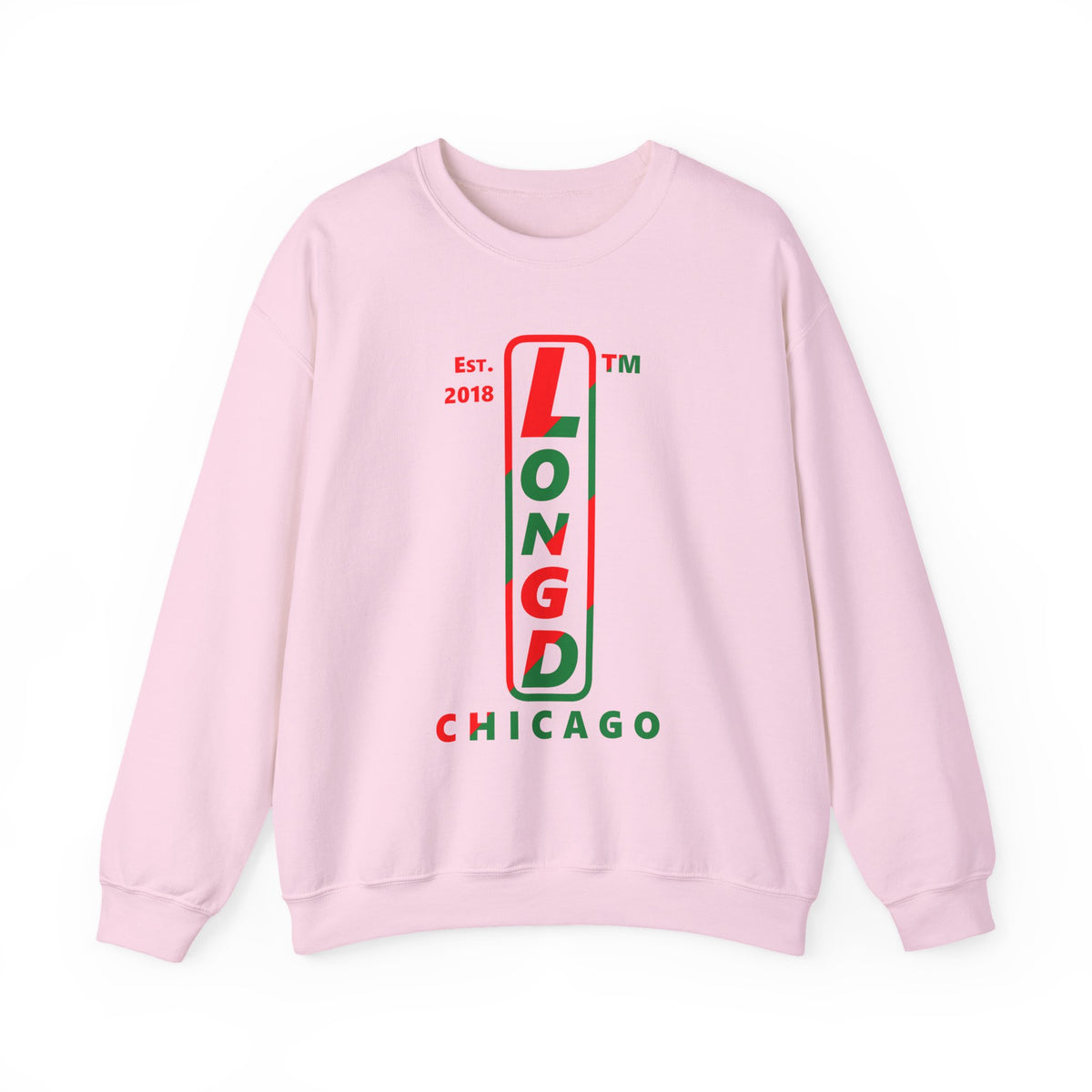 LongD Chicago positive upright pixel-weighted 4-striped logo (Xmas colors) crewneck sweatshirt
