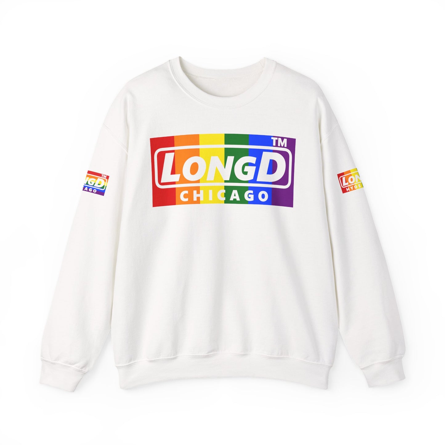 LongD official basic 4-print Chicago logo crewneck sweatshirt with Pride heart