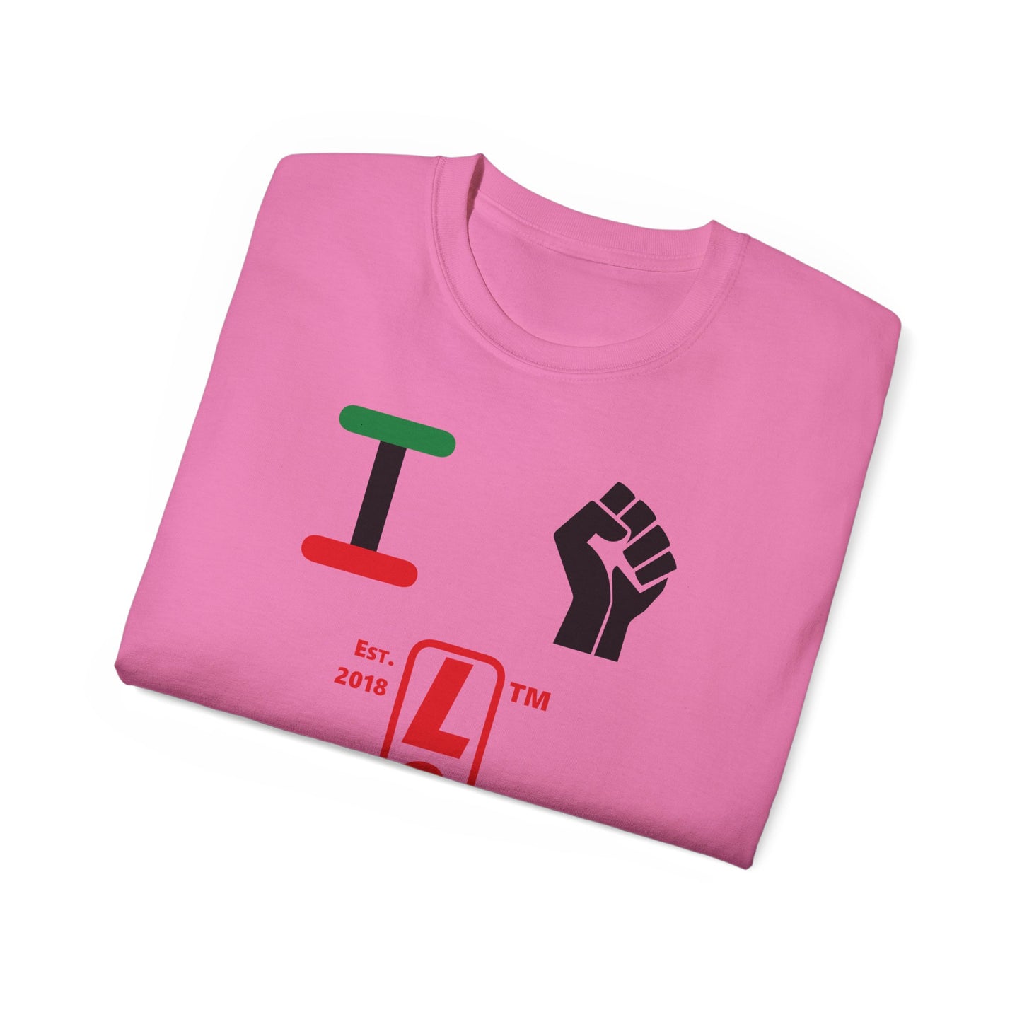 I fist LongD Cotton Tee positive horizontal striped Hyde Park upright logo (Juneteenth colors)