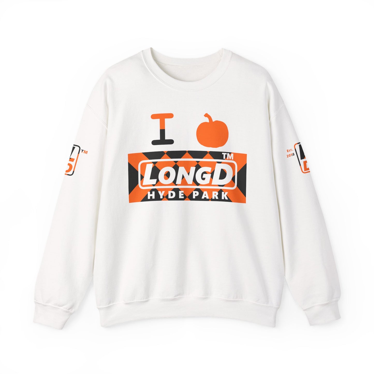 I pumpkin LongD Hyde Park negative stylized argyle 4-print logo crewneck sweatshirt